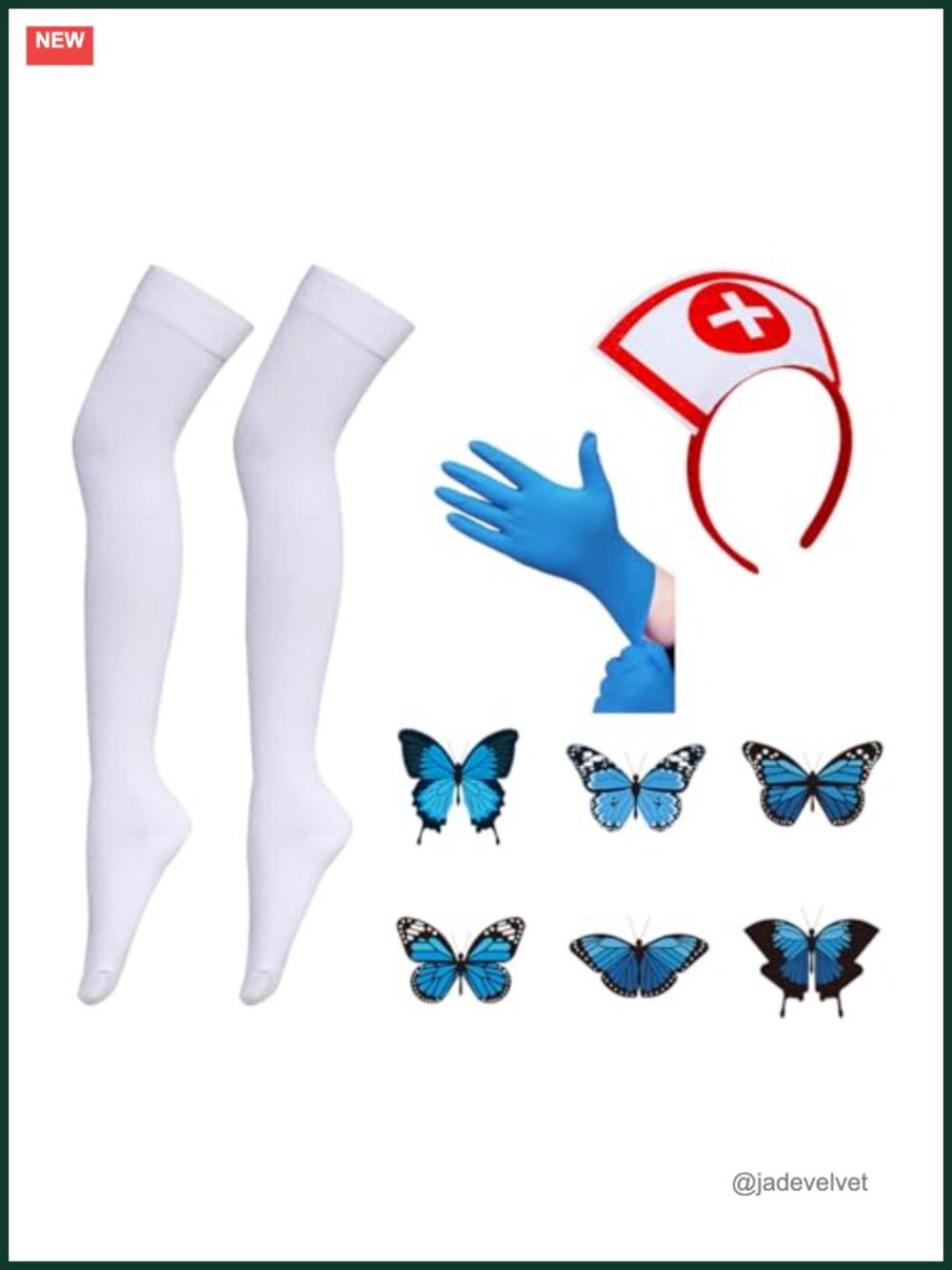 Nurse Costume Set Headband Thigh High Stockings Gloves Tattoos Cosplay